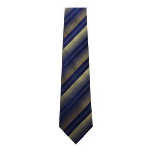 Van Heusen Stripe Pattern Blue Brown 100% Silk Necktie